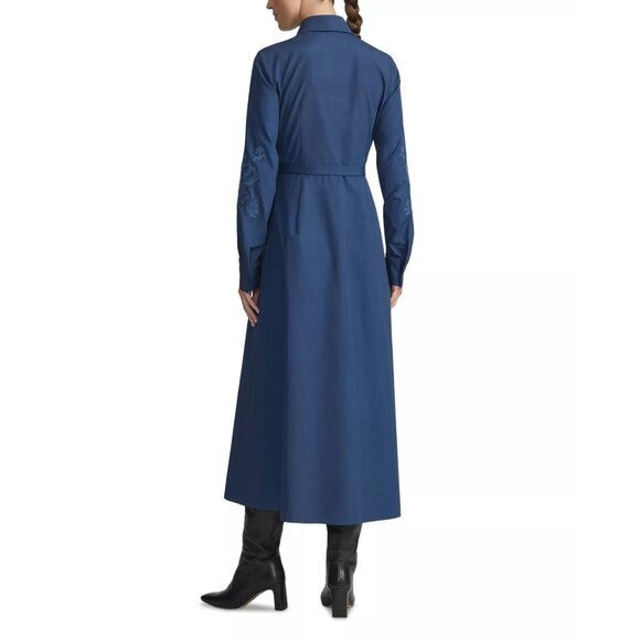1198$ Lafayette 148 New York Baroque Embroidered Dress Belted Waist Size 4 Blue - Picture 2 of 4
